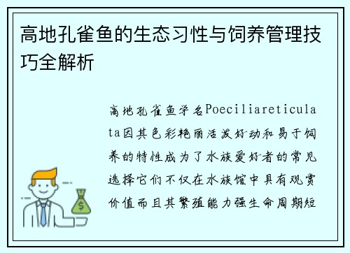 高地孔雀鱼的生态习性与饲养管理技巧全解析